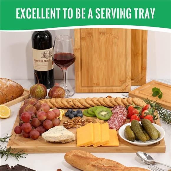 Extra Large Bamboo Cutting Board, Heavy Duty Wood Cutting Boards, 18" x 12" - Picture 7 of 8